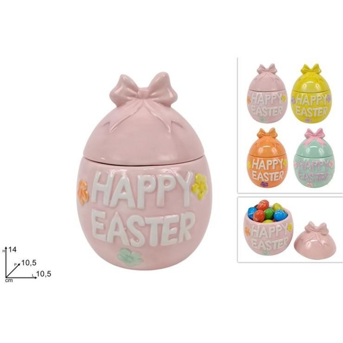 BARATTOLO UOVO CERAMICA HAPPY EASTER 4COLORI
